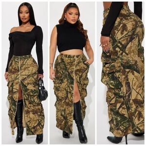 Fashion Nova Hunter Camo Pattern Maxi Skirt